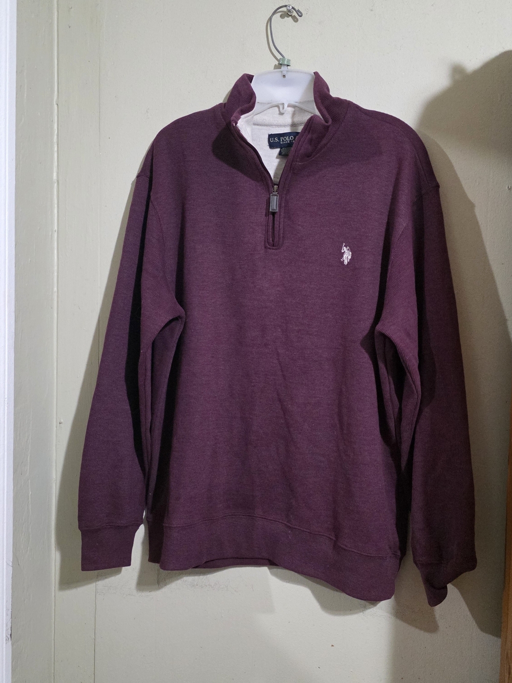 U.S. Polo Assn. Men's Plum Half-Zip Sweater with White Logo Size L
